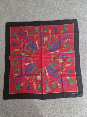 Celine Silk Scarf in Red, Black and Gold Accent